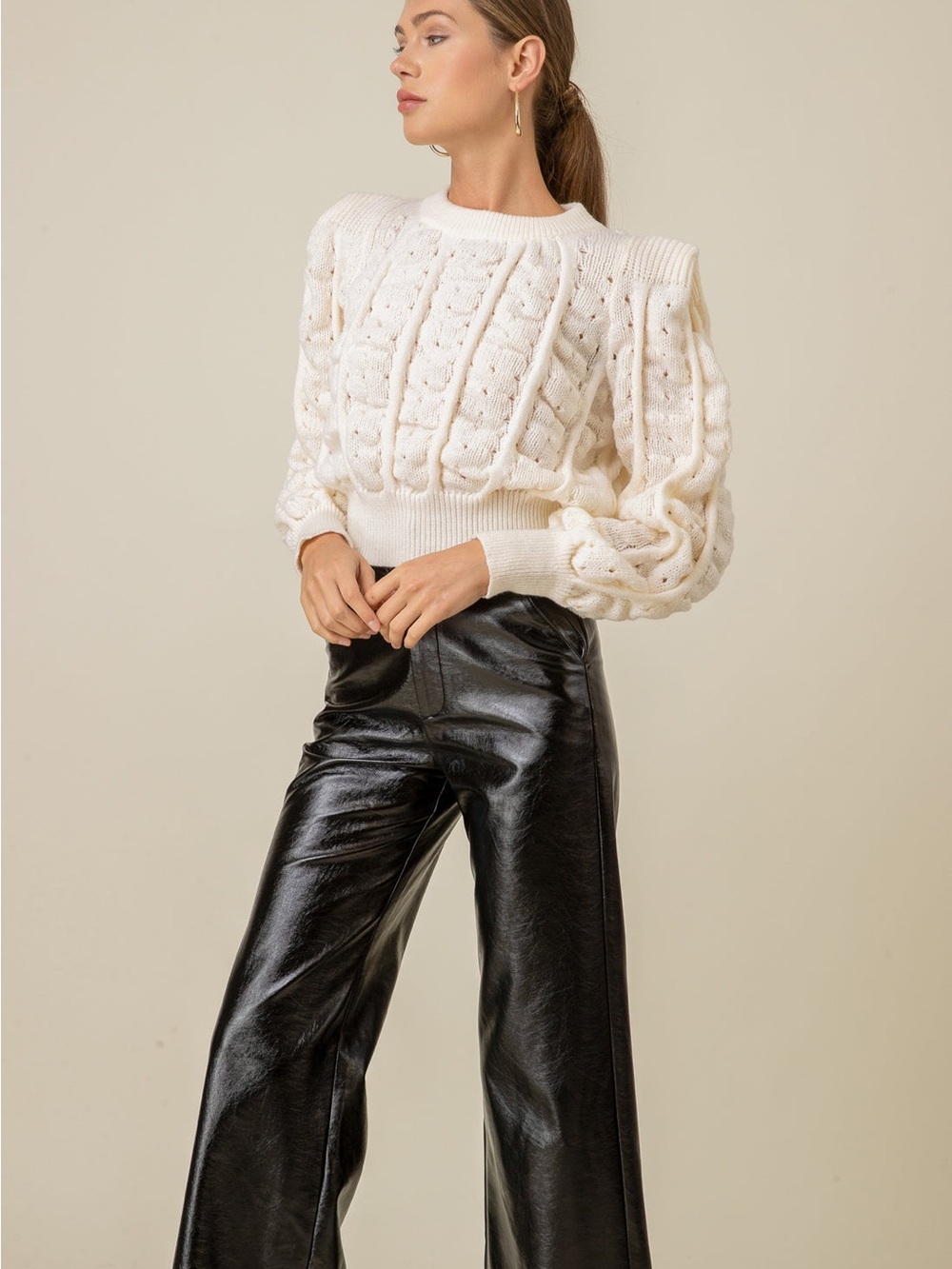 Lime & Dot Faux Leather Wide-Leg Pants – Size Large